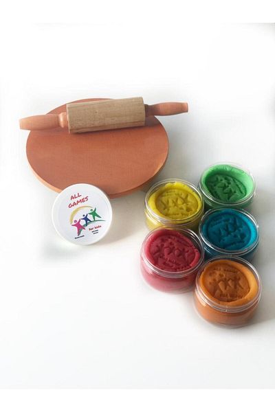 Cool Cold Natural Play Dough - 5 Pcs Different Color 125Gr Playing Board and Roller
