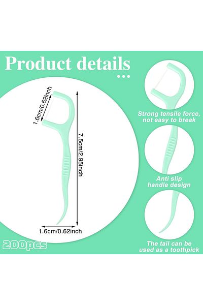 COOYA 200 Pcs 2 in 1 Dental Floss Toothpick, Portable Stick for Teeth Cleaning, Fresh Mint Flavor