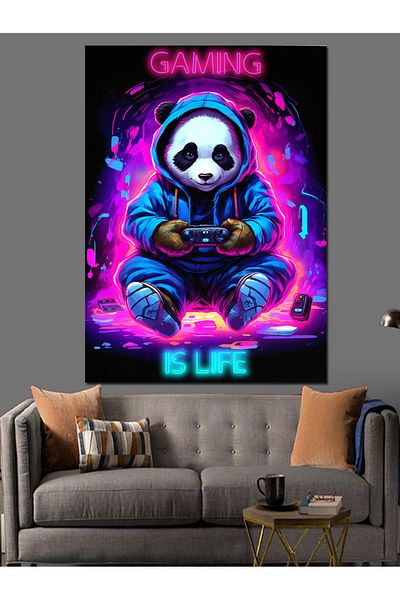 Tablomega Pânză Decorativă Gamer Panda - Lemn MDF