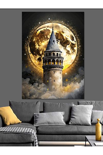 Tablomega Pânză decorativă pentru Lună Plină și Turnul Galata - Lemn MDF