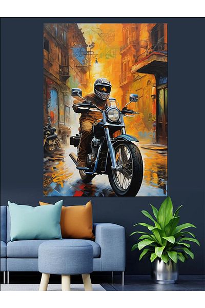 Tablomega Omul care conduce o motocicletă Pânză decorativă - Lemn MDF