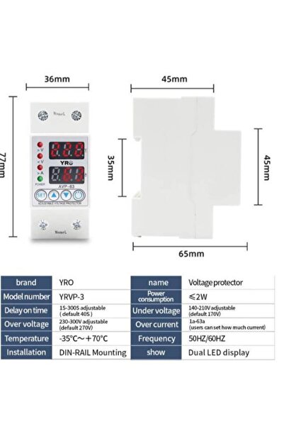 YR YRVP-3 Yüksek ve Düşük Voltaj Akım Koruma Sigortası 230V 40A