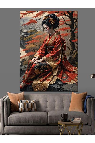 Tablomega Pânză decorativă pentru femei japoneze - Lemn MDF