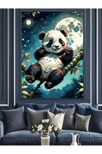 Tablomega Panda drăguță pe pânză decorativă din lemn de bambus - pictură din lemn MDF