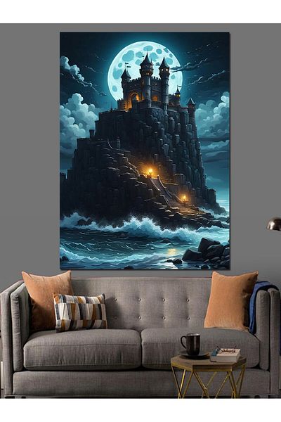 Tablomega Pânză Decorativă Castel și Lună Plină - Lemn MDF