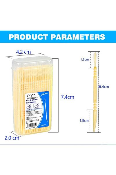 COOYA Dental Floss, 2-in-1 Double Head Interdental Toothpick Brush, 100 Pcs/Box, Yellow