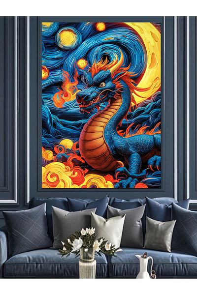 Tablomega Pânză decorativă Dragon în stil Van Gogh - Lemn MDF