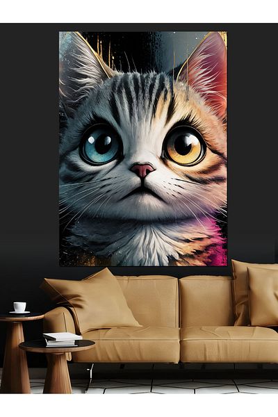 Tablomega Pânză decorativă pisică cu ochi colorați - Lemn MDF
