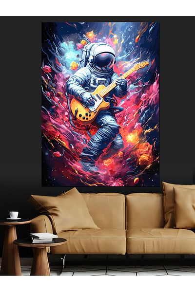 Tablomega Astronaut care cântă pe chitară în spațiu Pânză decorativă - Lemn MDF