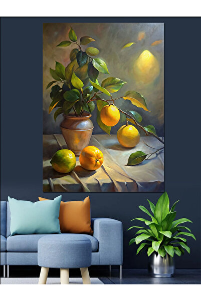 Tablo Mega Minyatür Limon Ağacı Dekoratif Kanvas - Mdf Ahşap Tablo