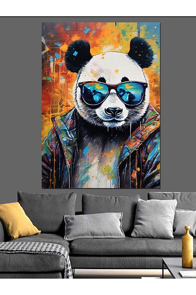Tablomega Panda cu ochelari Canvas Decorativ - Lemn MDF