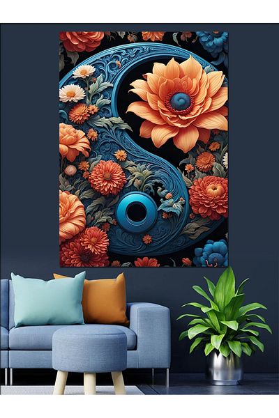 Tablomega Yin Yang Echilibrul și Florile Pânză Decorativă - Lemn MDF