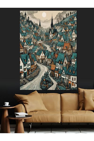 Tablomega Pânză decorativă Colorful Town - Lemn MDF