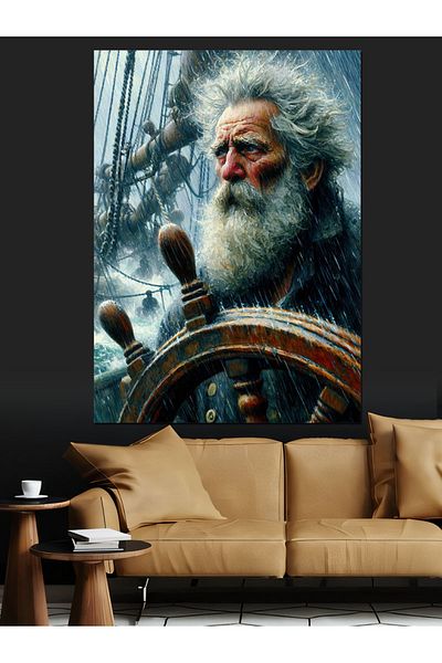 Tablomega Omul care conduce o barcă într-o furtună Pânză decorativă - Lemn MDF