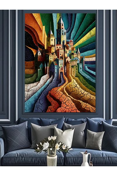 Tablomega Clădiri colorate Pânză decorativă - Lemn MDF