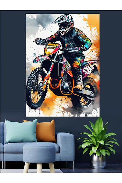 Tablomega Cross Motorcycle Racer Canvas Decorativ - MDF Lemn Pictat