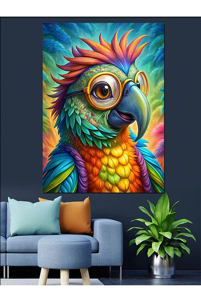 Tablomega Papagal cu Ochelari Canvas Decorativ - MDF Lemn
