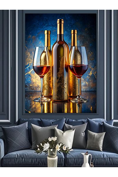 Tablomega Pahar și sticle de vin Pânză decorativă - Lemn MDF