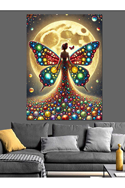 ekart Parlak Mozaik Kelebek Kanatlı Kadın Dekoratif Kanvas - Mdf Ahşap Tablo