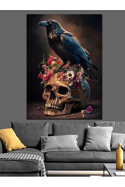 Tablomega Διακοσμητικός καμβάς Skull And Crow - Ξύλινος πίνακας MDF