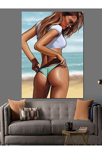 Tablomega Pânză Decorativă Fată în Bikini Gta - Lemn MDF