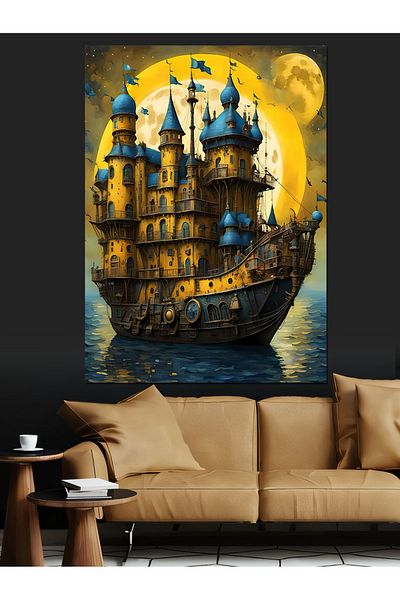 Tablomega Pânză decorativă abstractă cu navă și castel - pictură din lemn MDF
