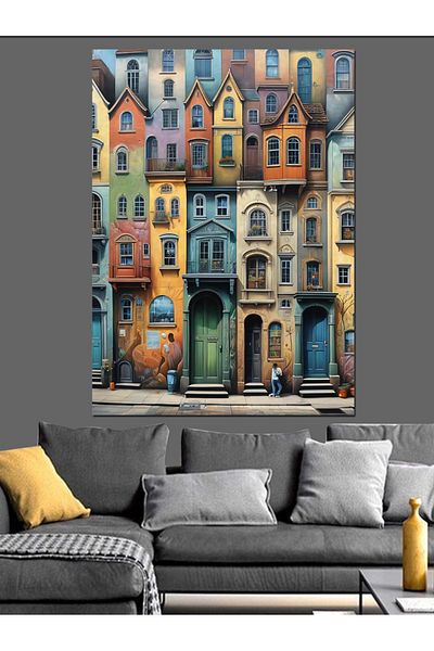 Tablomega Clădiri colorate Pânză decorativă - Lemn MDF