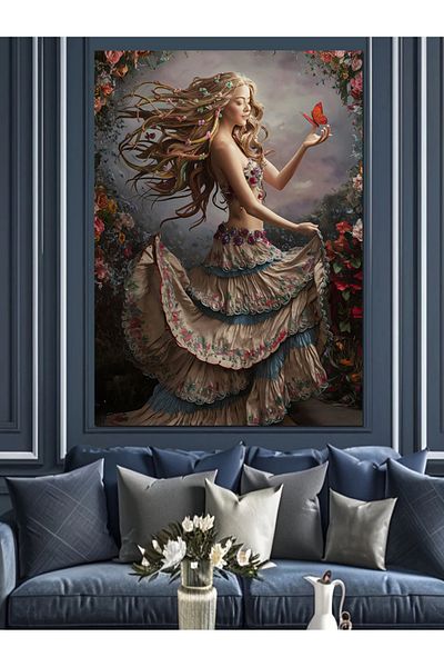 Tablomega Pânză Decorativă Fluture și Femeie - Lemn MDF