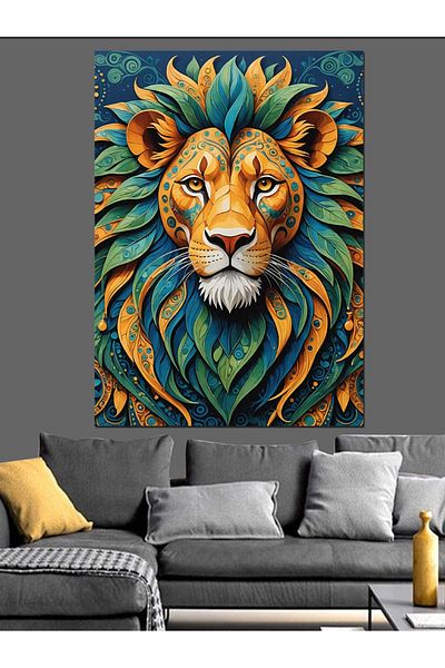 Tablomega Pânză decorativă cu leu colorat - Lemn MDF