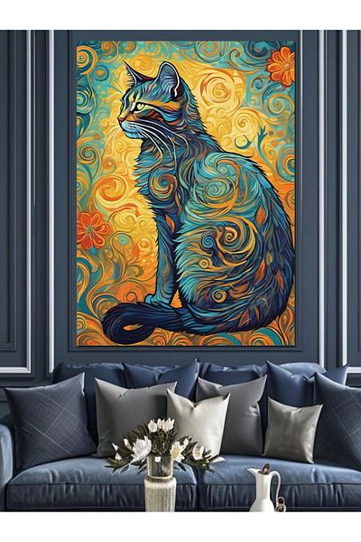 Tablomega Pânză decorativă pisică în stil Van Gogh - Lemn MDF