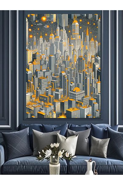 Tablomega Pânză decorativă oraș abstract - pictură din lemn MDF