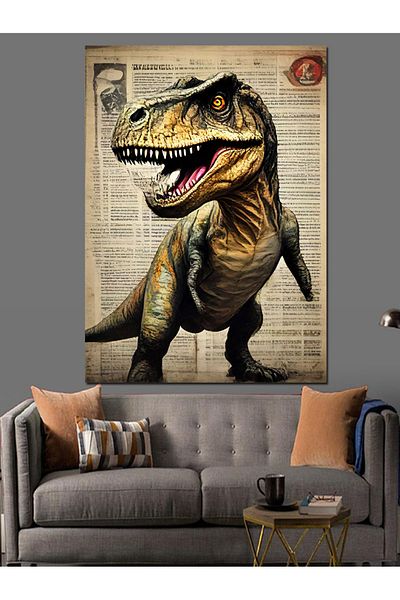 Tablomega Fundal de ziar cu dinozauri Pânză decorativă - Pictură din lemn MDF