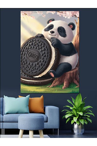 Tablomega Pânză decorativă Biscuit și Panda alb-negru - Lemn MDF