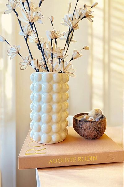 Mirilliahome Vază cu bule din ceramică cremă – vază decorativă sau suport pentru linguri