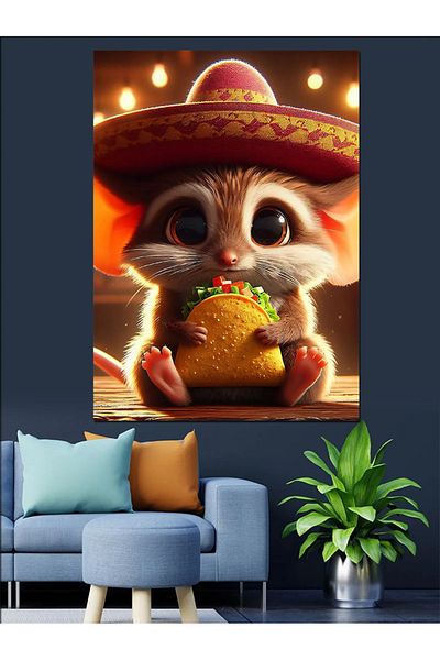 Tablomega Pânză decorativă Mouse Eating Tacos - Lemn MDF