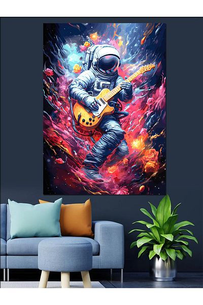Tablomega Astronaut care cântă pe chitară în spațiu Pânză decorativă - Lemn MDF