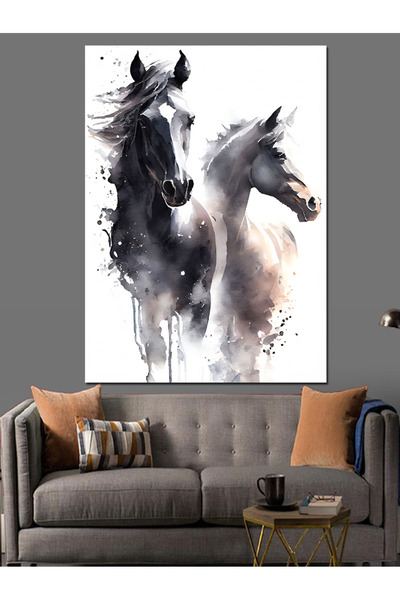 KanvasSepeti Pictură în ulei decorativă de cal alb-negru, texturată, de înalt...