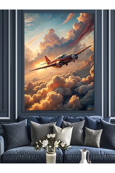 Tablomega Avion peste nori Pânză decorativă - Lemn MDF