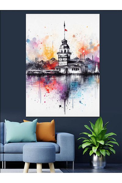 Tablomega Acuarelă Istanbul Turnul Galata Pânză Decorativă - Lemn MDF