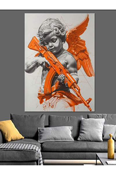 ekart silahlı melek heykeli Dekoratif Kanvas - Mdf Ahşap Tablo