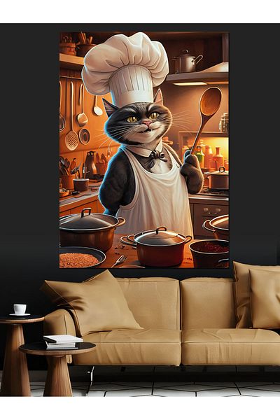 Tablomega Cook Chef Cat în Bucătărie Pânză Decorativă - Lemn MDF