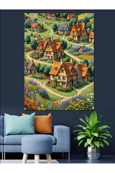 Tablomega Casele de sat Pânză decorativă - Lemn MDF