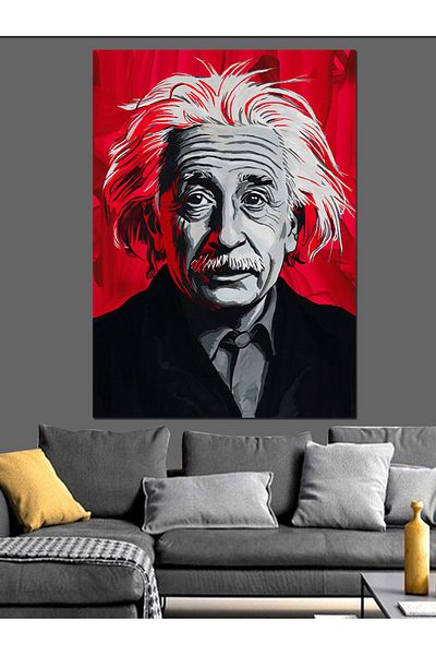 Tablomega Διακοσμητικός καμβάς με κόκκινο φόντο Albert Einstein - Ξύλινος πίνακας MDF