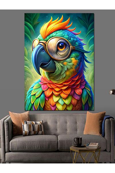 Tablomega Pânză decorativă cu papagal colorat - Lemn MDF
