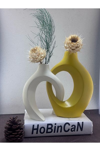 BLANJ Yellow Cream Dear Vase Set of 2