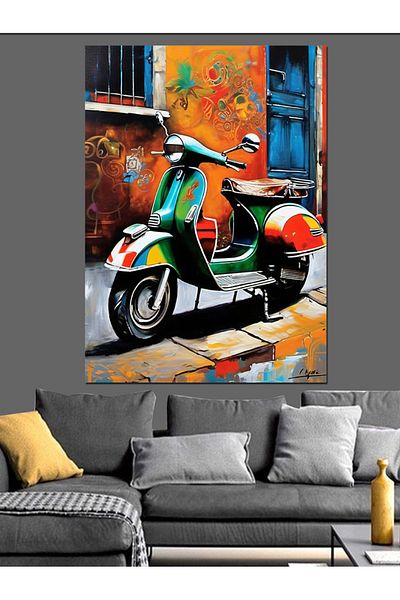 Tablomega Scooter Retro Motocicletă Pânză Decorativă - Lemn MDF Pictat