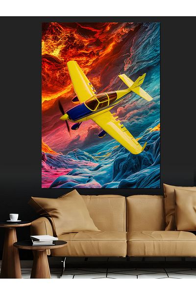 Tablomega Pânză decorativă cu avion acrobatic galben - MDF Lemn