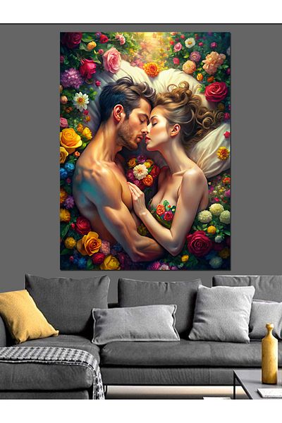 Tablomega Pictură Decorativă Kiss And Flowers - Lemn MDF
