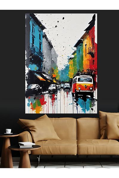 Tablomega Pânză decorativă Colorată Orașe și Mașini - Lemn MDF