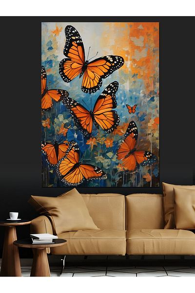 Tablomega Pânză decorativă cu fundal abstract cu fluturi colorați - pictură din lemn MDF